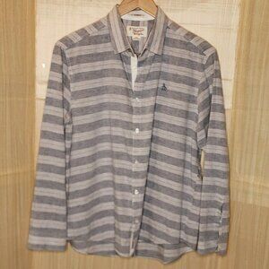 Penguin Mens Classic Fit Linen Blend Grey White Stripe Large